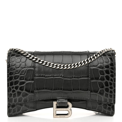 Balenciaga Shiny Calfskin Crocodile Embossed Hourglass Chain Bag Gris 1 of 11