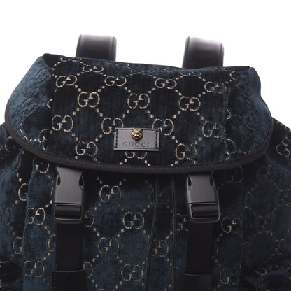 Gucci Velvet GG Monogram Web Medium Double Buckle Backpack Blue Beige Black 7 of 9