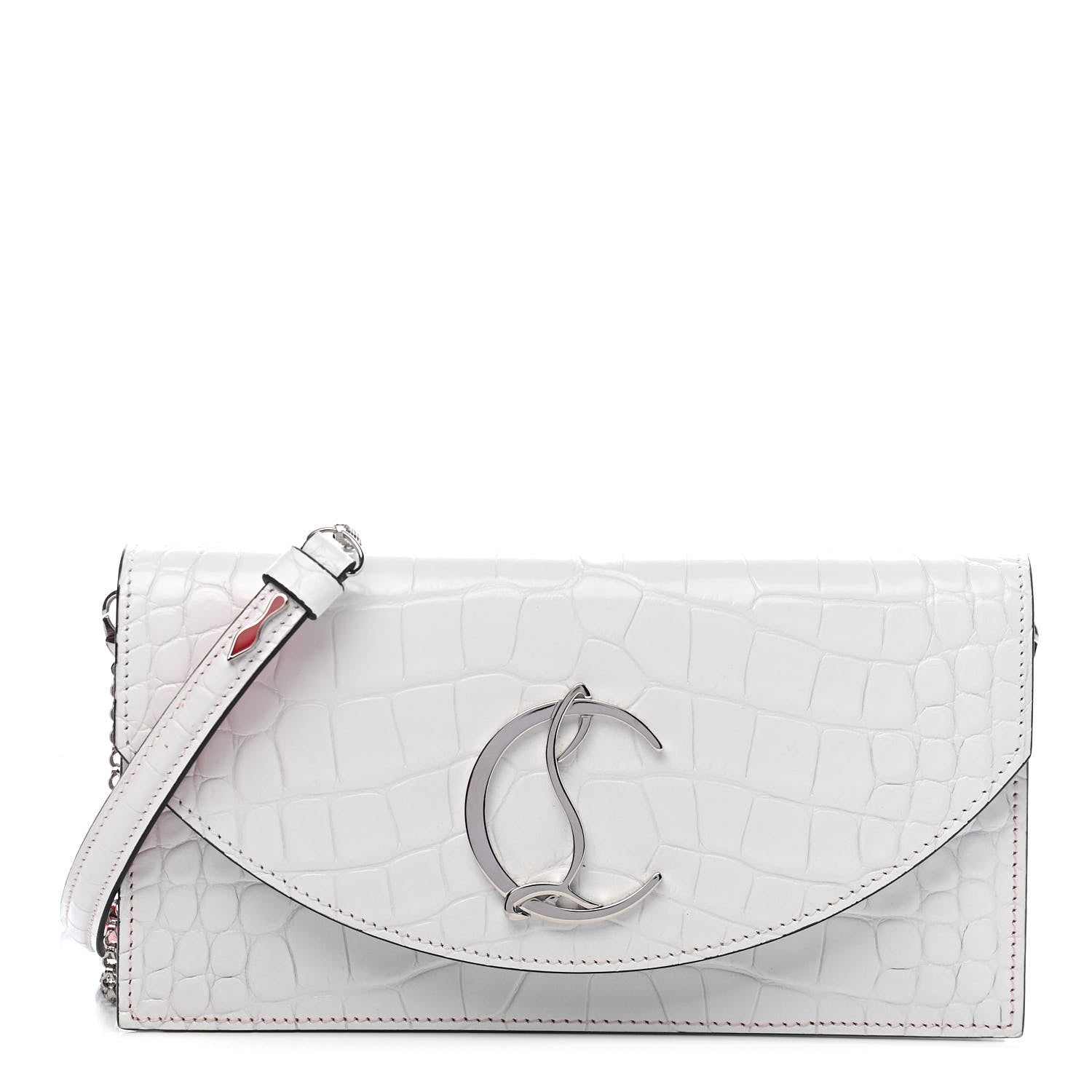 Christian Louboutin Calfskin Alligator Embossed Elisa Baguette Bianco 1 of 9