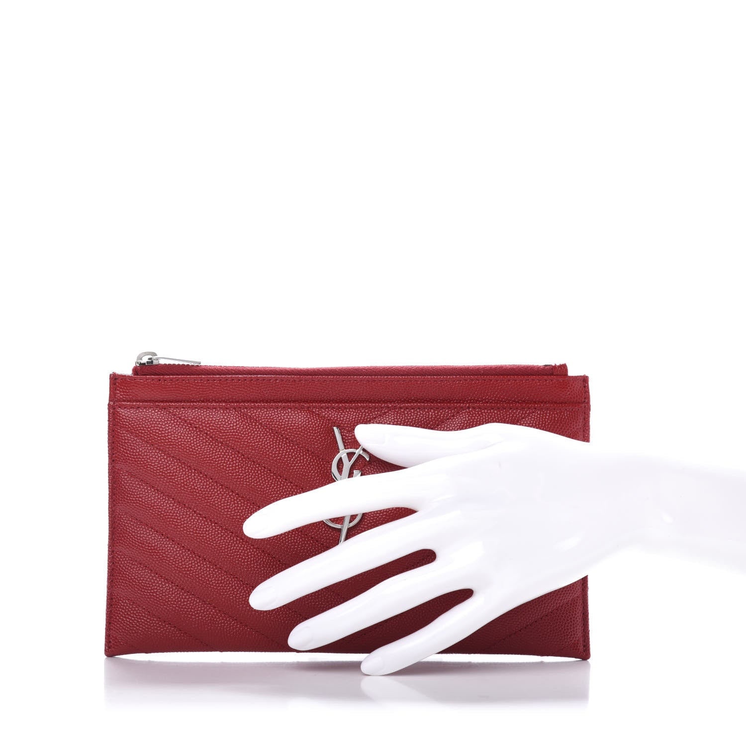 Saint Laurent Grain De Poudre Chevron Monogram Bill Pouch Rouge Eros 2 of 10