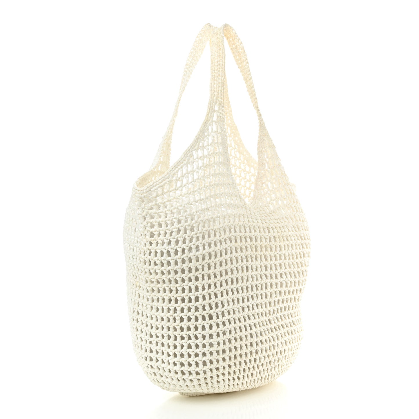 Yarn Raffia Effect Crochet Logo Embroidered Shopping Tote Bag White