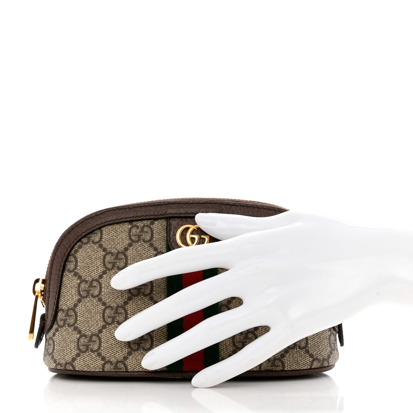 GG Supreme Monogram Textured Calfskin Web Medium Ophidia Cosmetic Case Beige Ebony New Acero