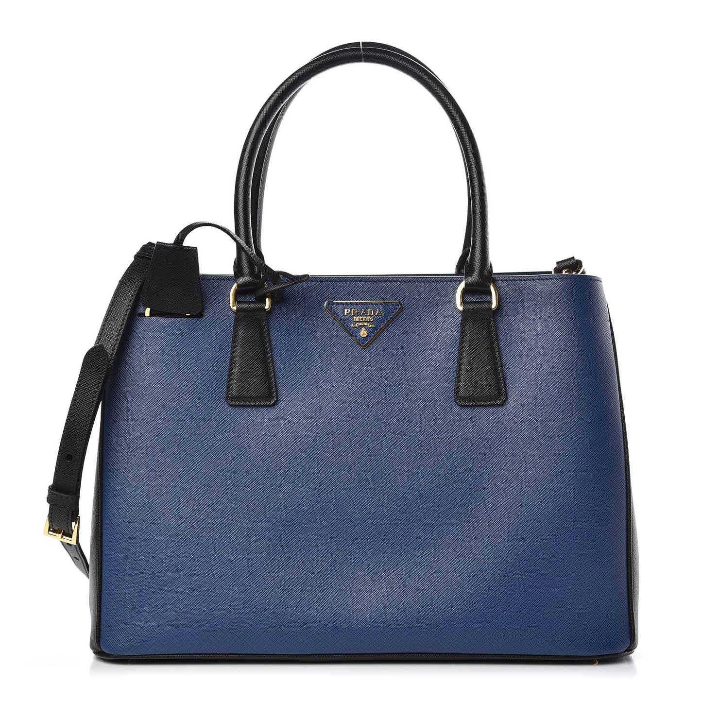 Saffiano Lux Bi-Color Medium Tote Bluette Black