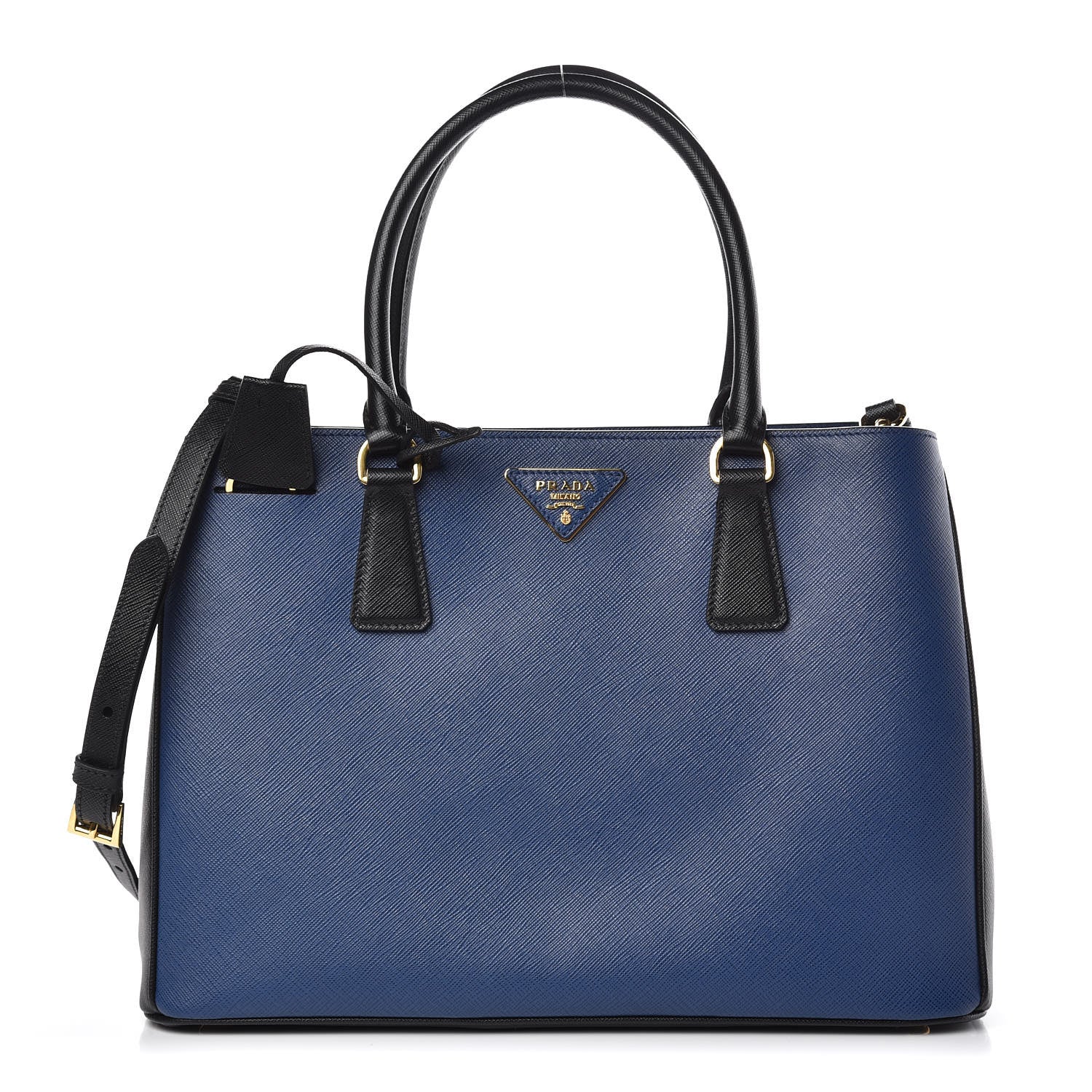 Prada Saffiano Lux Bi-Color Medium Tote Bluette Black 1 of 9