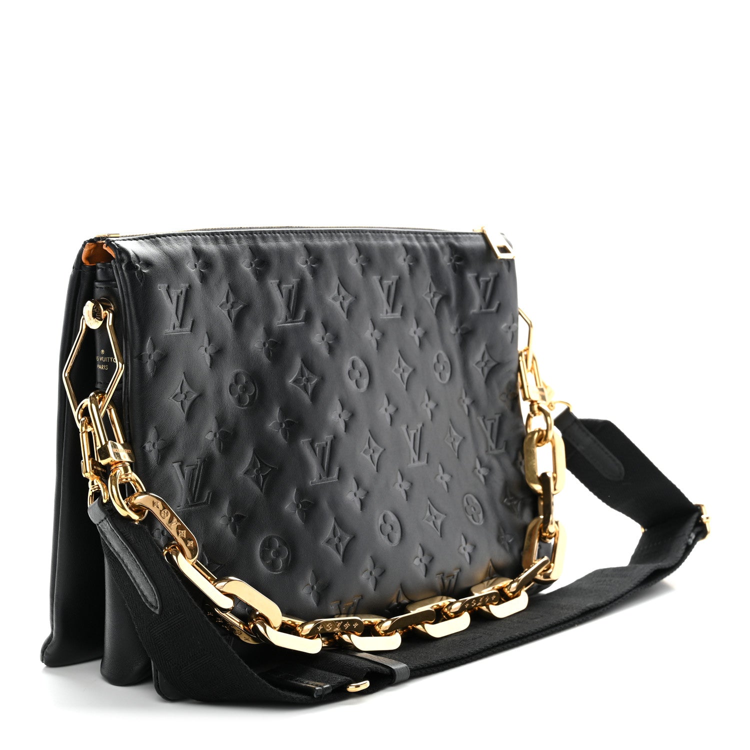 Louis Vuitton Lambskin Embossed Monogram Coussin MM Black 1823543