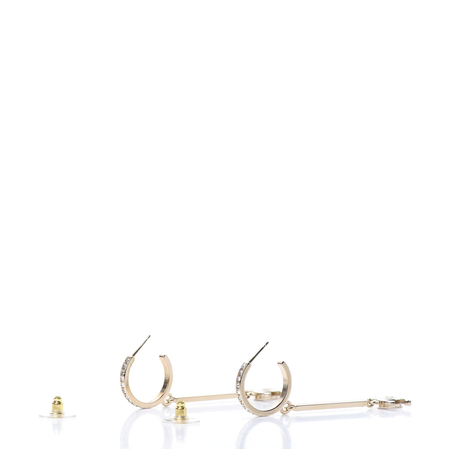 Chanel Crystal Lock Symbols Logo CC Hoop Drop Earrings Gold 3 of 5
