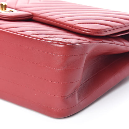 Chanel Lambskin Chevron Quilted Jumbo Double Flap Dark Red 9 of 18