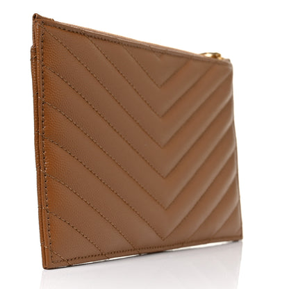 Saint Laurent Grain De Poudre Chevron Monogram Bill Pouch Dark Natural 3 of 10