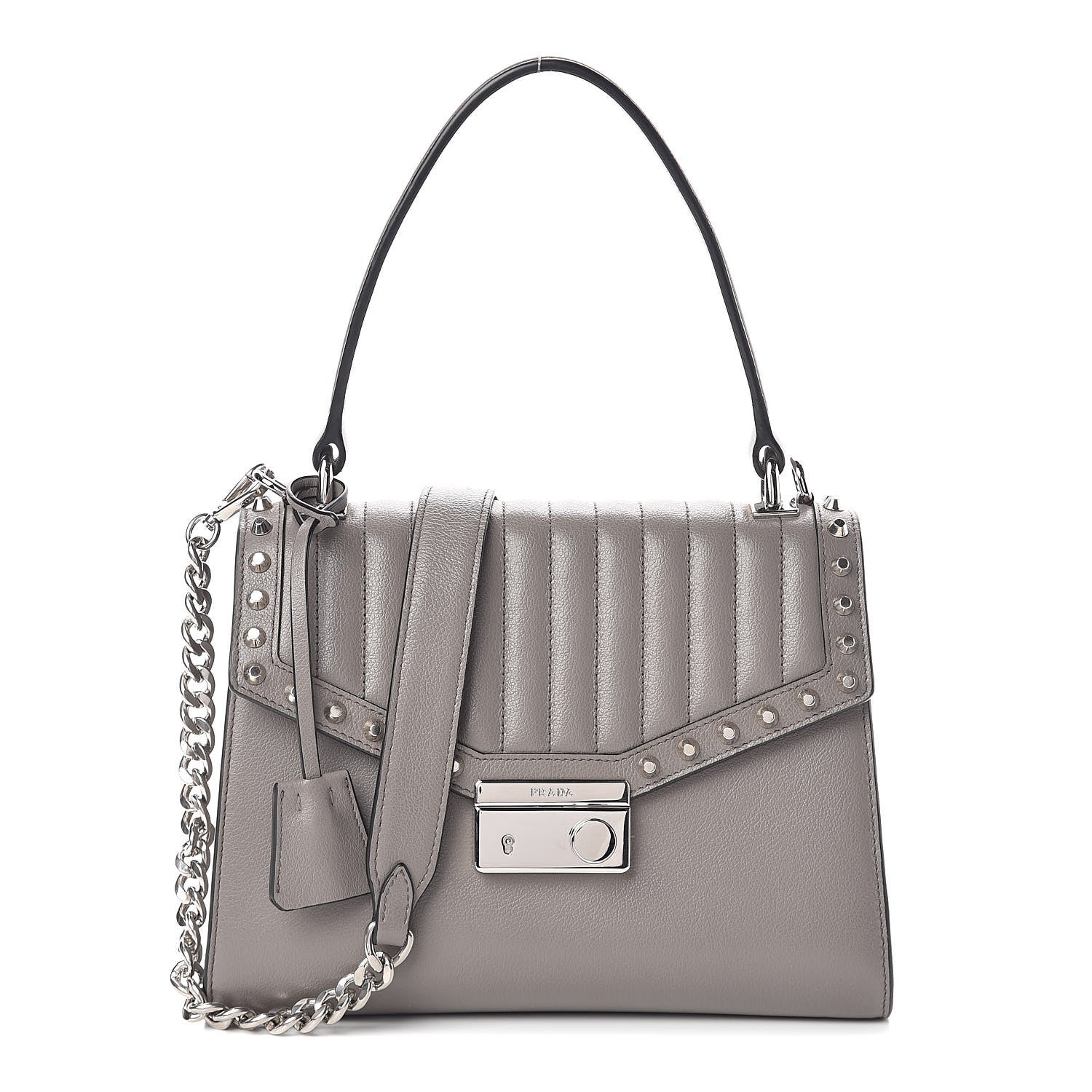 Prada Glace Calfskin Studded Sound Shoulder Bag Argilla 1 of 9