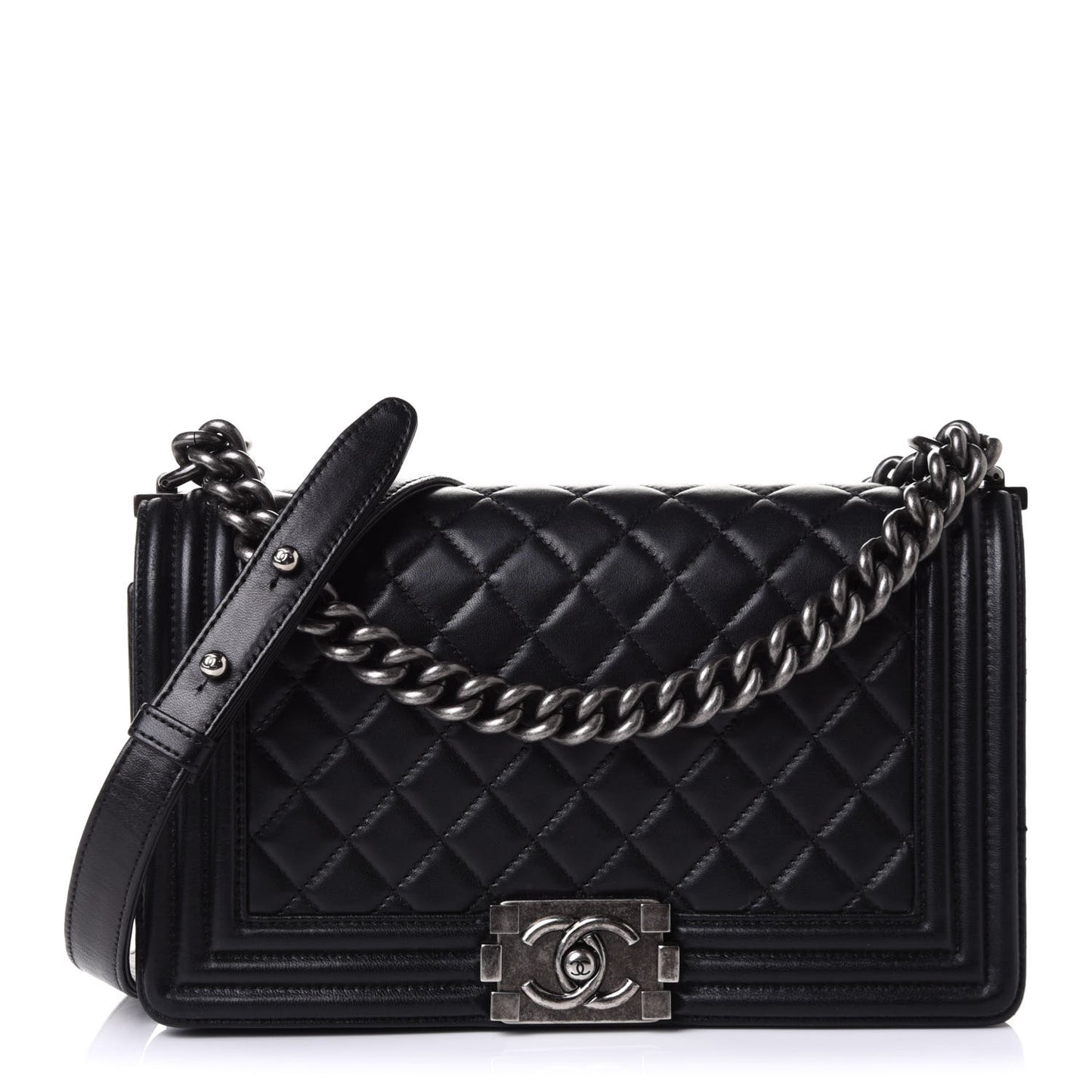 Lambskin Quilted Medium Boy Flap Black