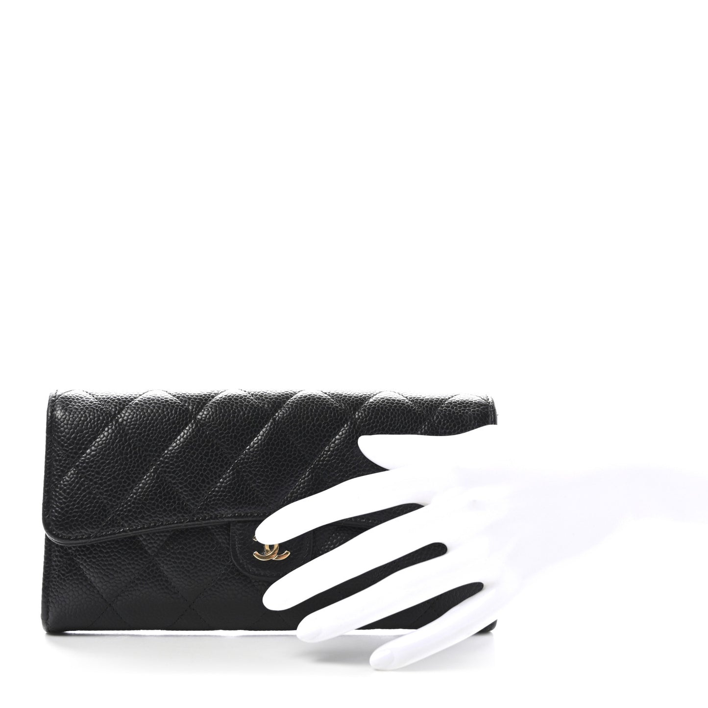 Caviar Quilted Large Gusset Flap Wallet Black