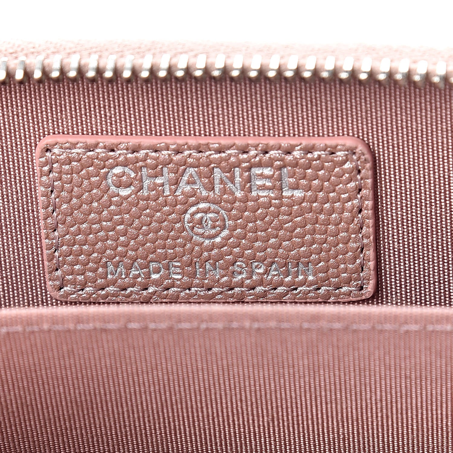 Chanel Metallic Caviar Chevron Quilted Vintage Mademoiselle Zip Coin Purse Pink 6 of 8