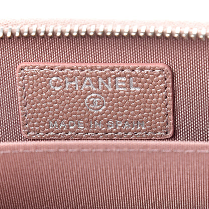 Chanel Metallic Caviar Chevron Quilted Vintage Mademoiselle Zip Coin Purse Pink 6 of 8