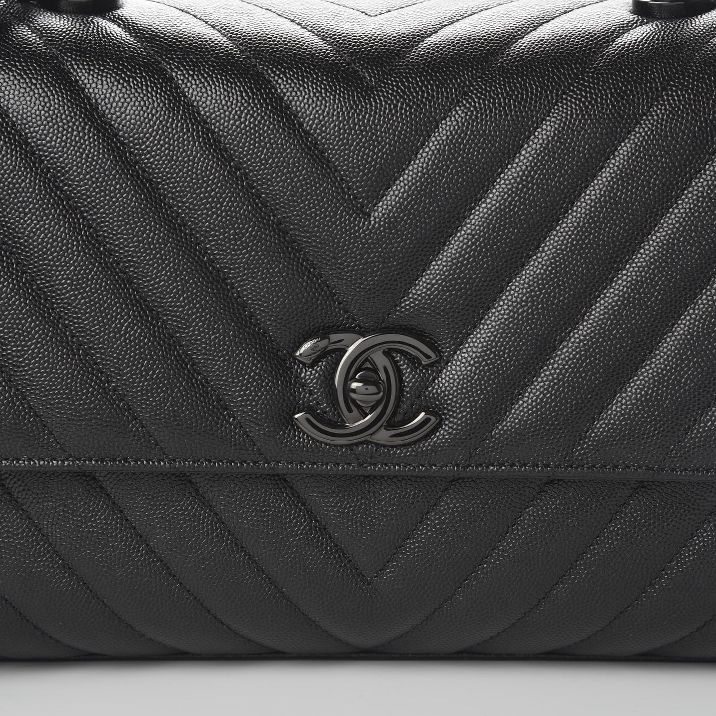 Caviar Chevron Quilted Small Coco Handle Flap So Black