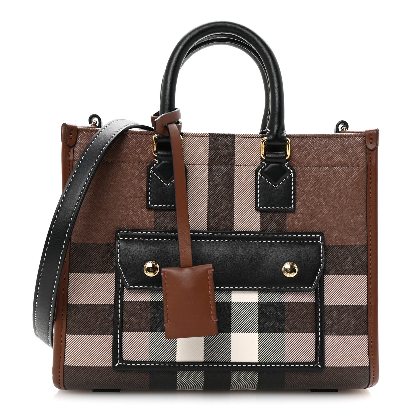 E-Canvas Check Calfskin Mini Freya Tote Dark Birch Brown