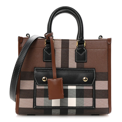 Burberry E-Canvas Check Calfskin Mini Freya Tote Dark Birch Brown 1 of 9