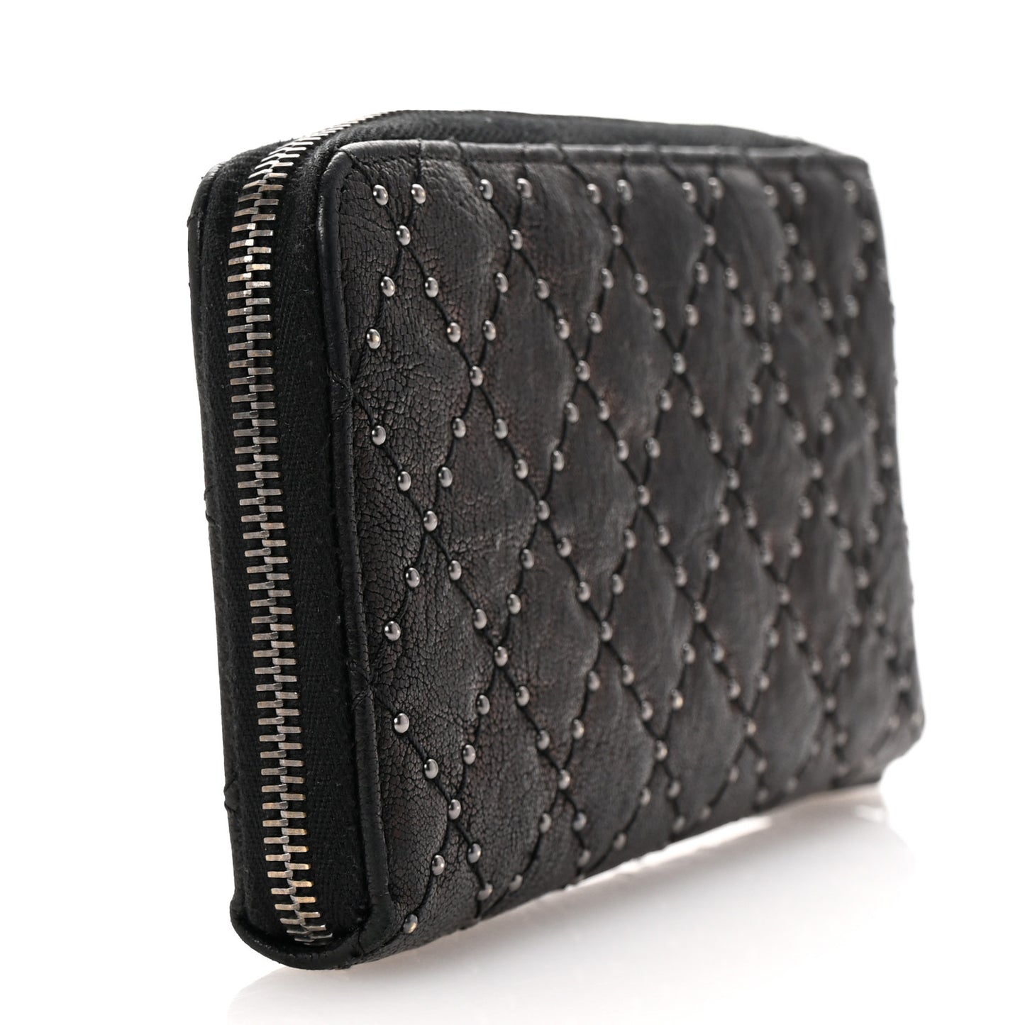 Crumpled Lambskin Studded Paris Dallas Zip Around Wallet Black
