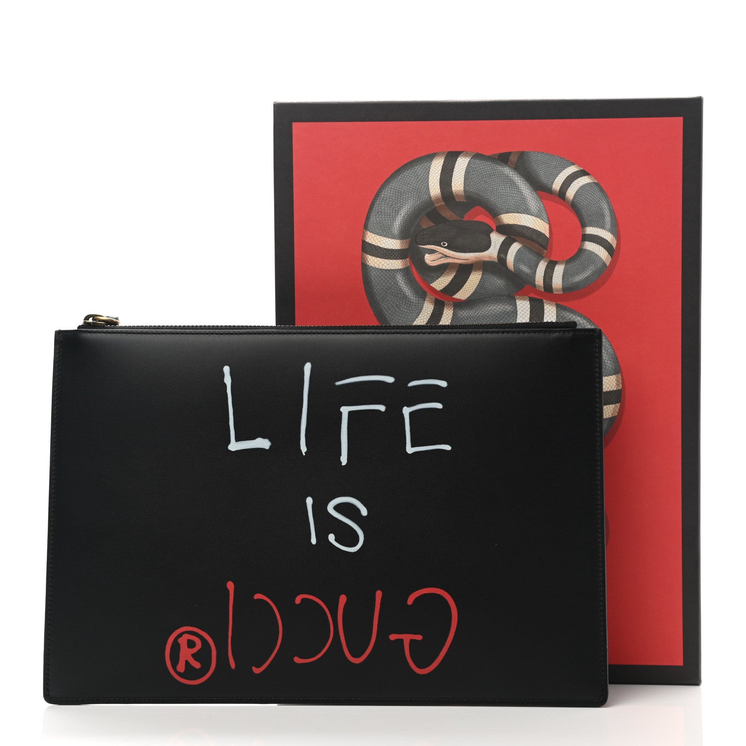 Gucci Calfskin GucciGhost Life is Gucci Zip Pouch Black 9 of 9