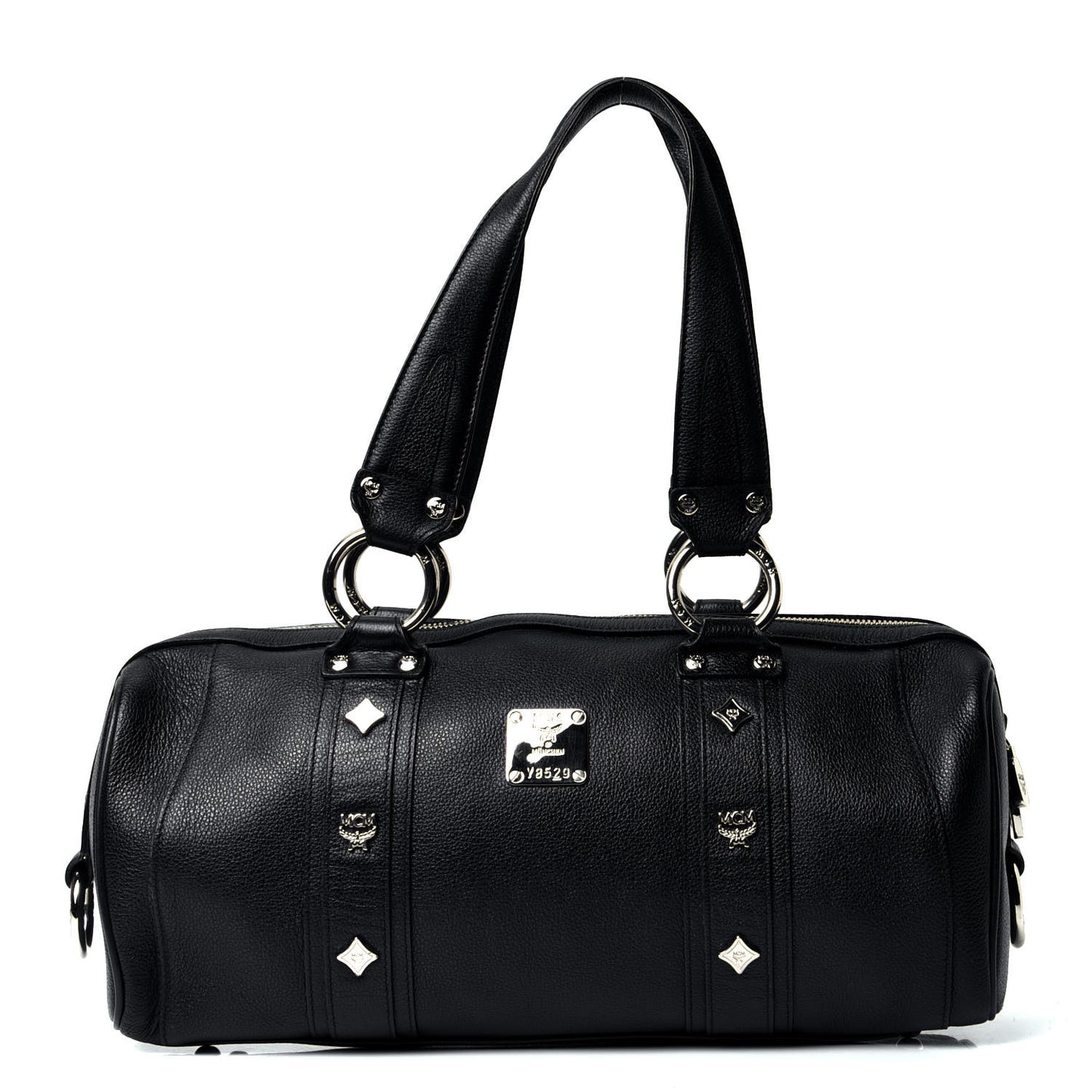 Grained Calfskin Studded Heritage Barrel Bag Black