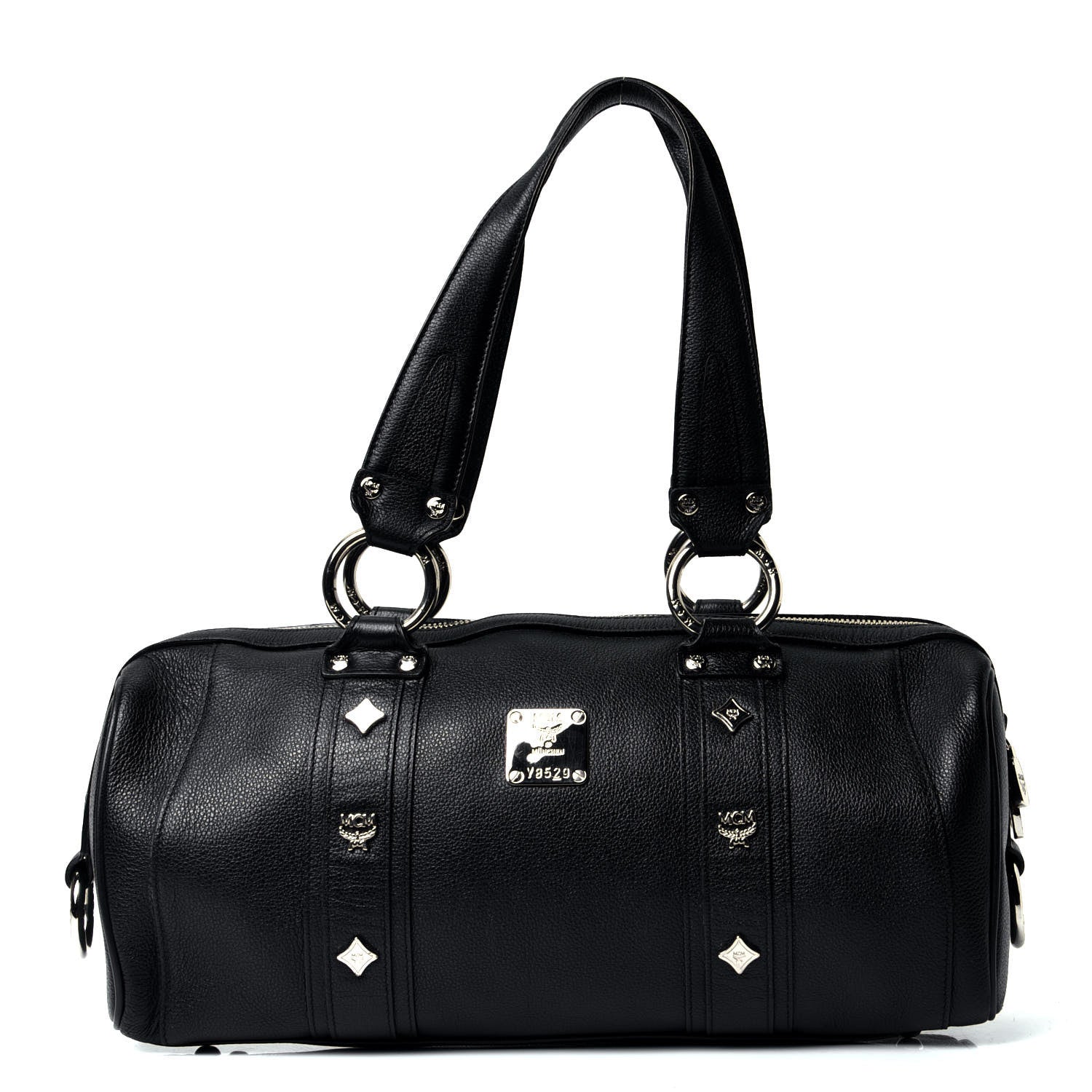 MCM Grained Calfskin Studded Heritage Barrel Bag Black 1 of 4