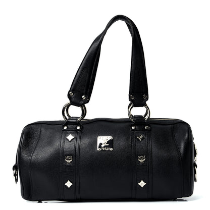 MCM Grained Calfskin Studded Heritage Barrel Bag Black 1 of 4