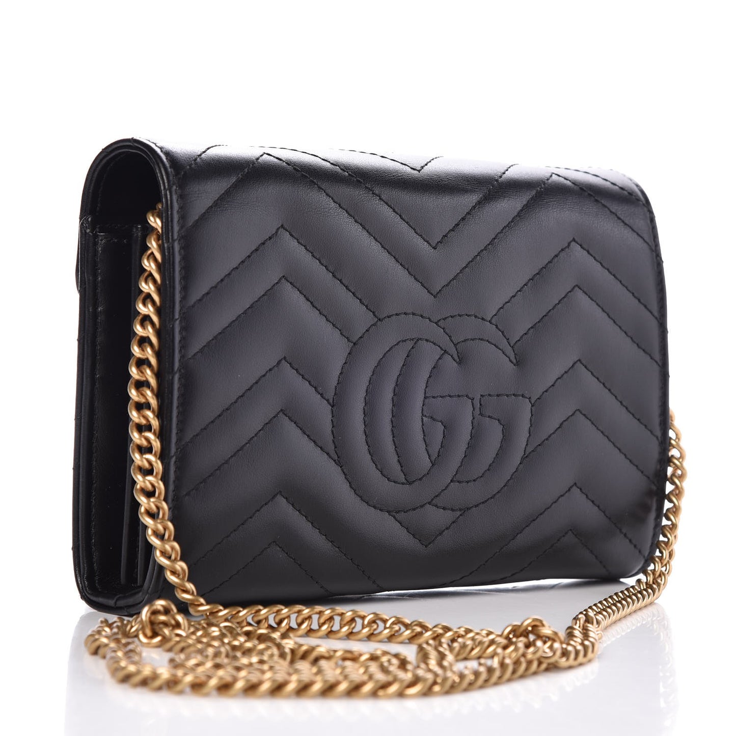 Calfskin Matelasse GG Marmont Chain Wallet Black