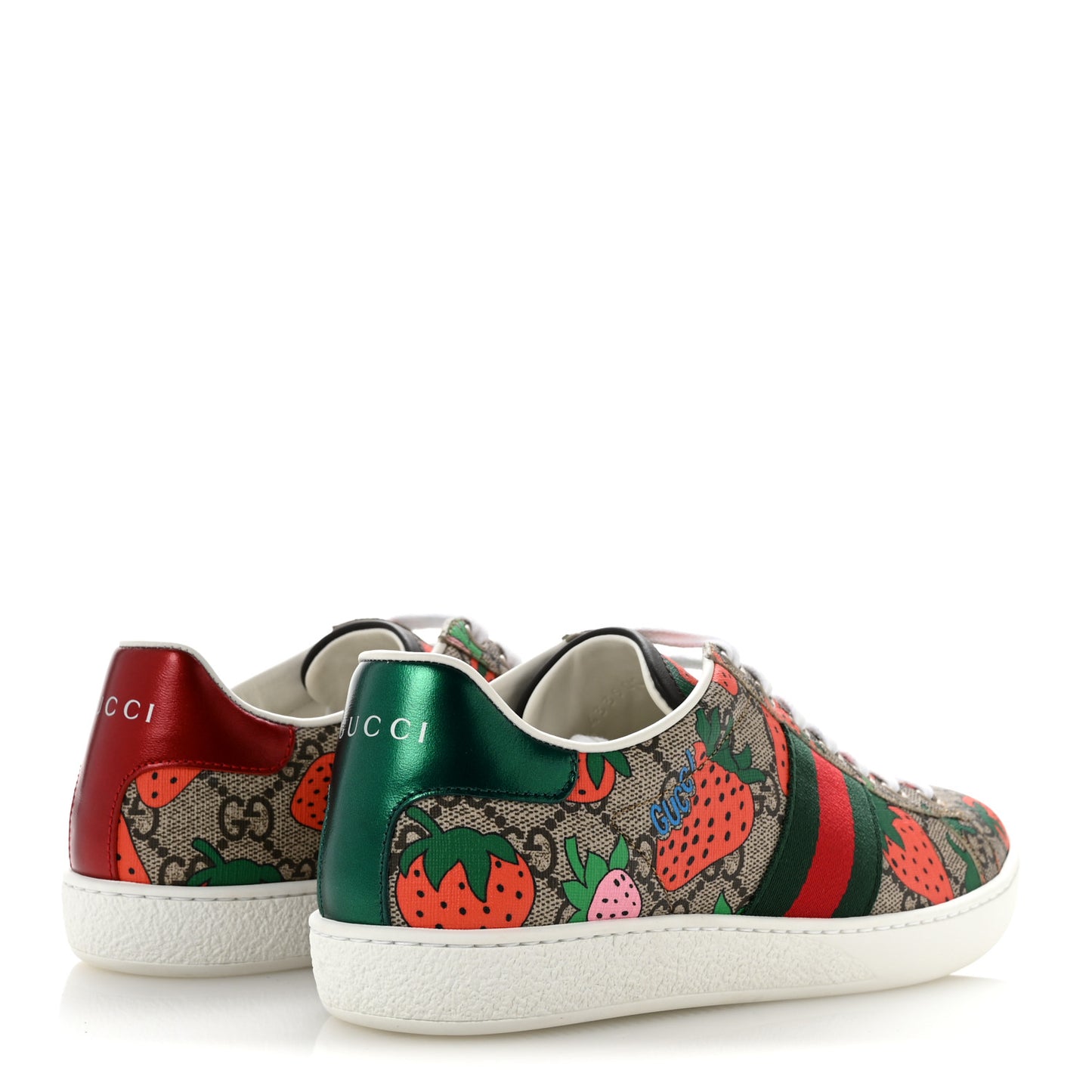 GG Supreme Monogram Strawberry Web Womens Ace Sneakers 36.5 Beige Multicolor Red Green