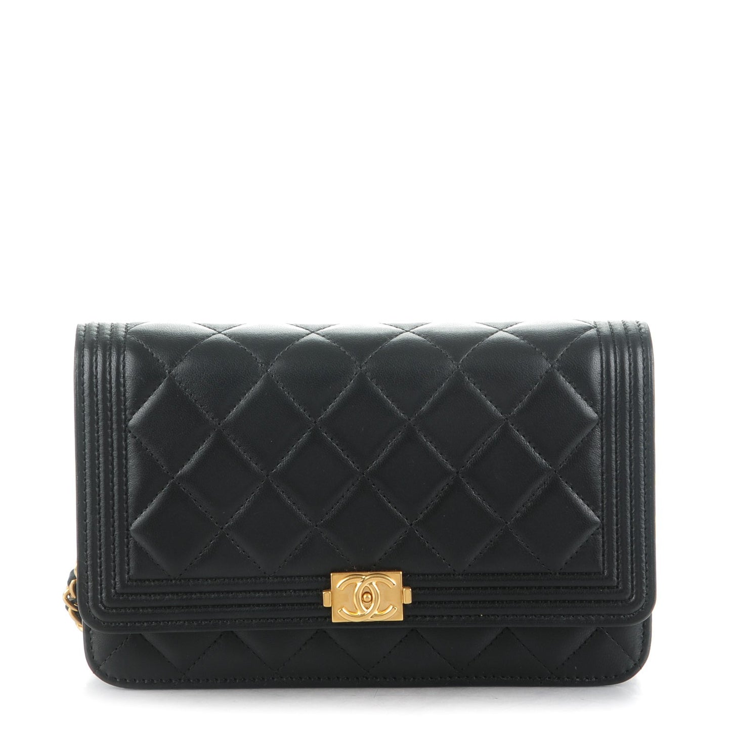 Lambskin Quilted Boy Wallet On Chain WOC Black