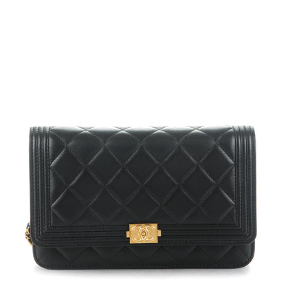 Chanel Lambskin Quilted Boy Wallet On Chain WOC Black 1 of 8
