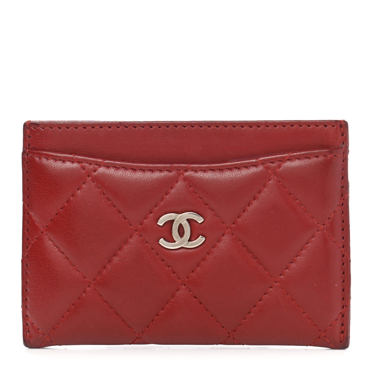 Lambskin Quilted Card Holder Red