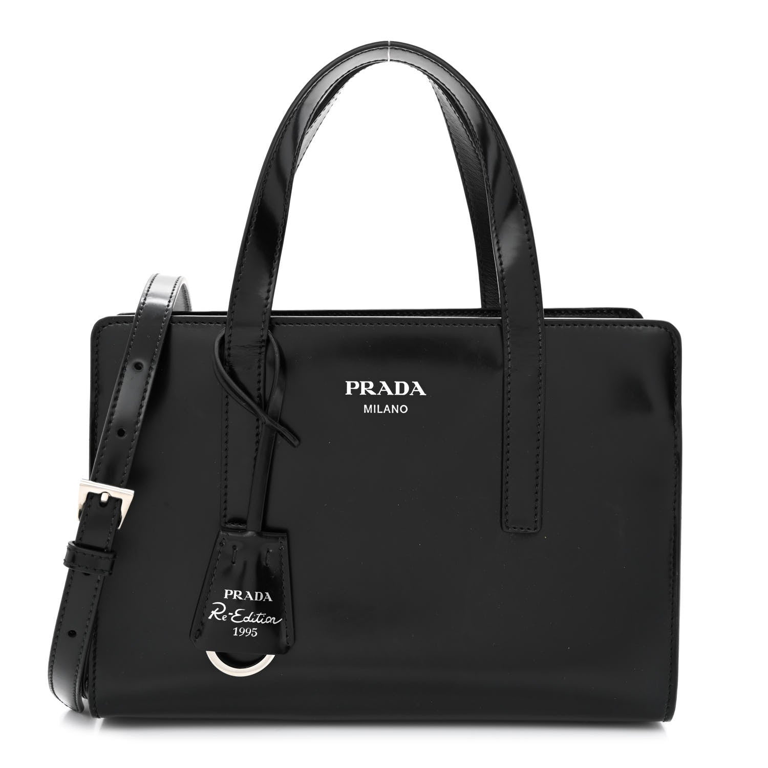 Prada Spazzolato Mini Re-Edition 1995 Double Handle Handbag Black 1 of 10