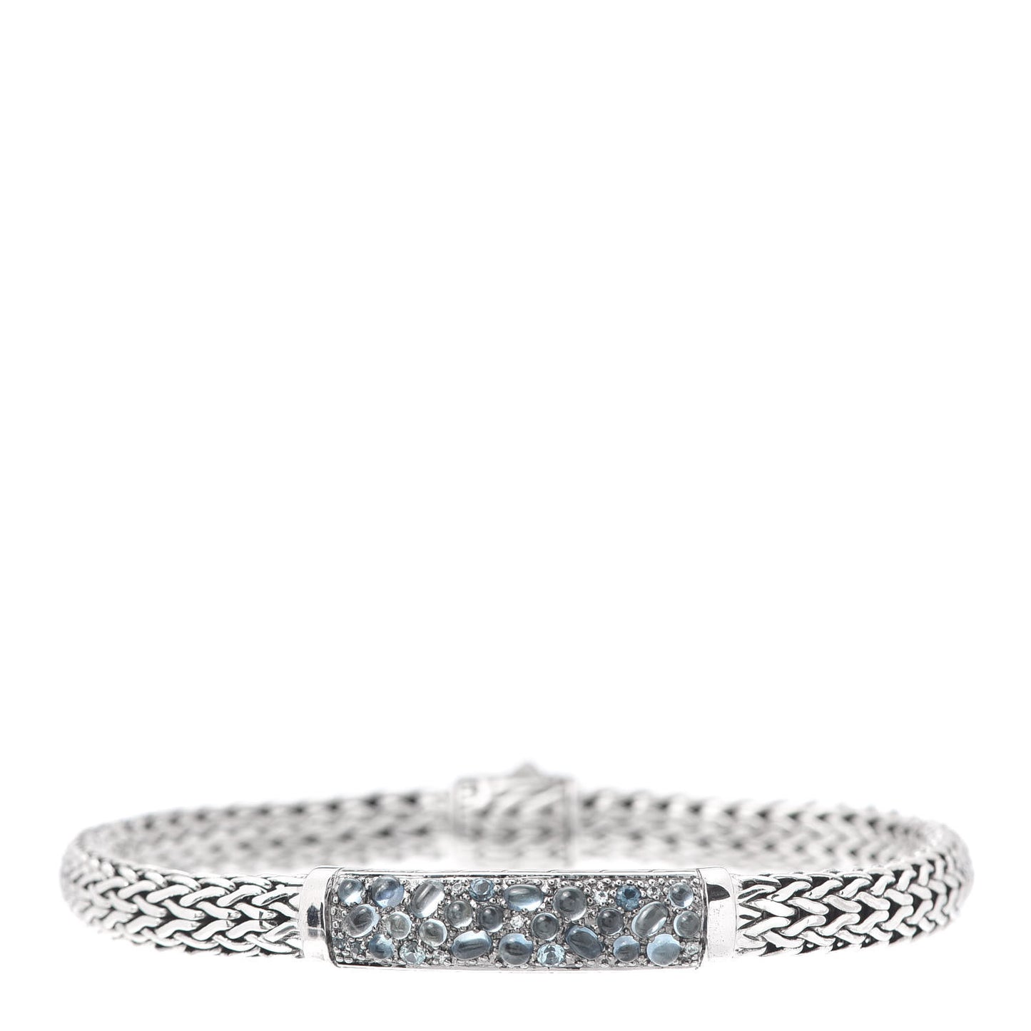 Sterling Silver Blue Topaz 6.5mm Station Classic Chain Bracelet