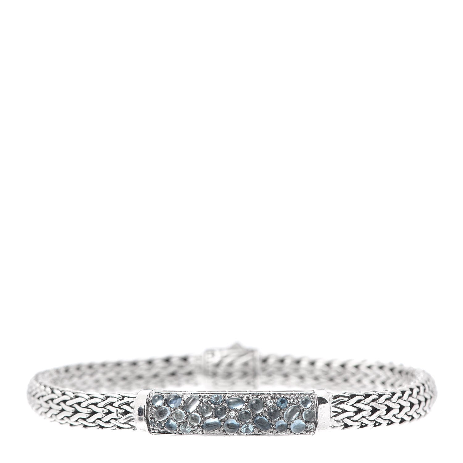 John Hardy Sterling Silver Blue Topaz 6.5mm Station Classic Chain Bracelet 1 of 6