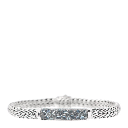 John Hardy Sterling Silver Blue Topaz 6.5mm Station Classic Chain Bracelet 1 of 6