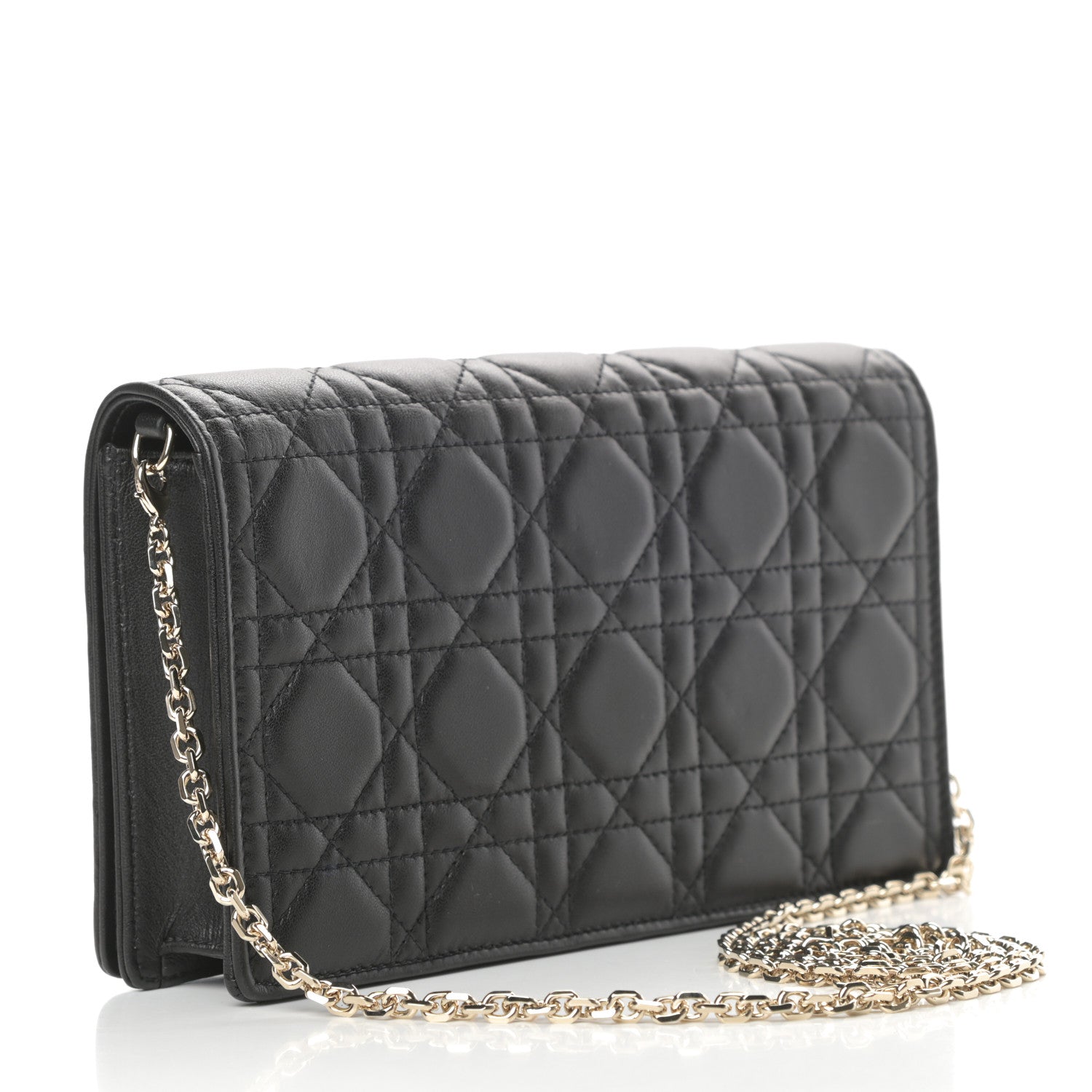 Christian Dior Lambskin Cannage Lady Dior Chain Wallet Black 4 of 13
