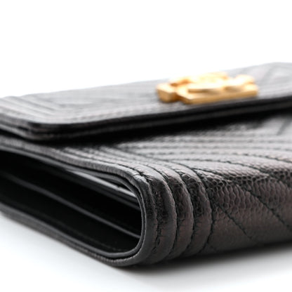 Chanel Caviar Chevron Quilted Boy Compact Wallet Black 9 of 11