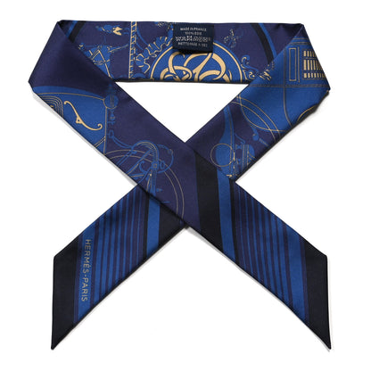Hermes Silk Ex-Libris Twilly Indigo Black Beige 1 of 5