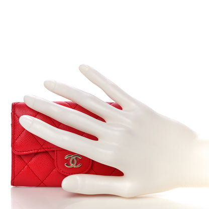 Chanel Caviar Quilted Flap Card Holder Wallet Red 2 of 12