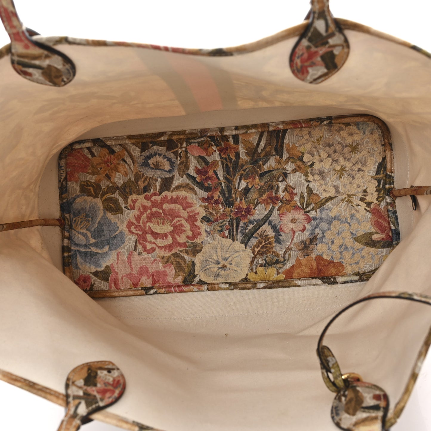 GG Supreme Monogram Water Flora Web Large Ophidia Tote Beige White Multicolor