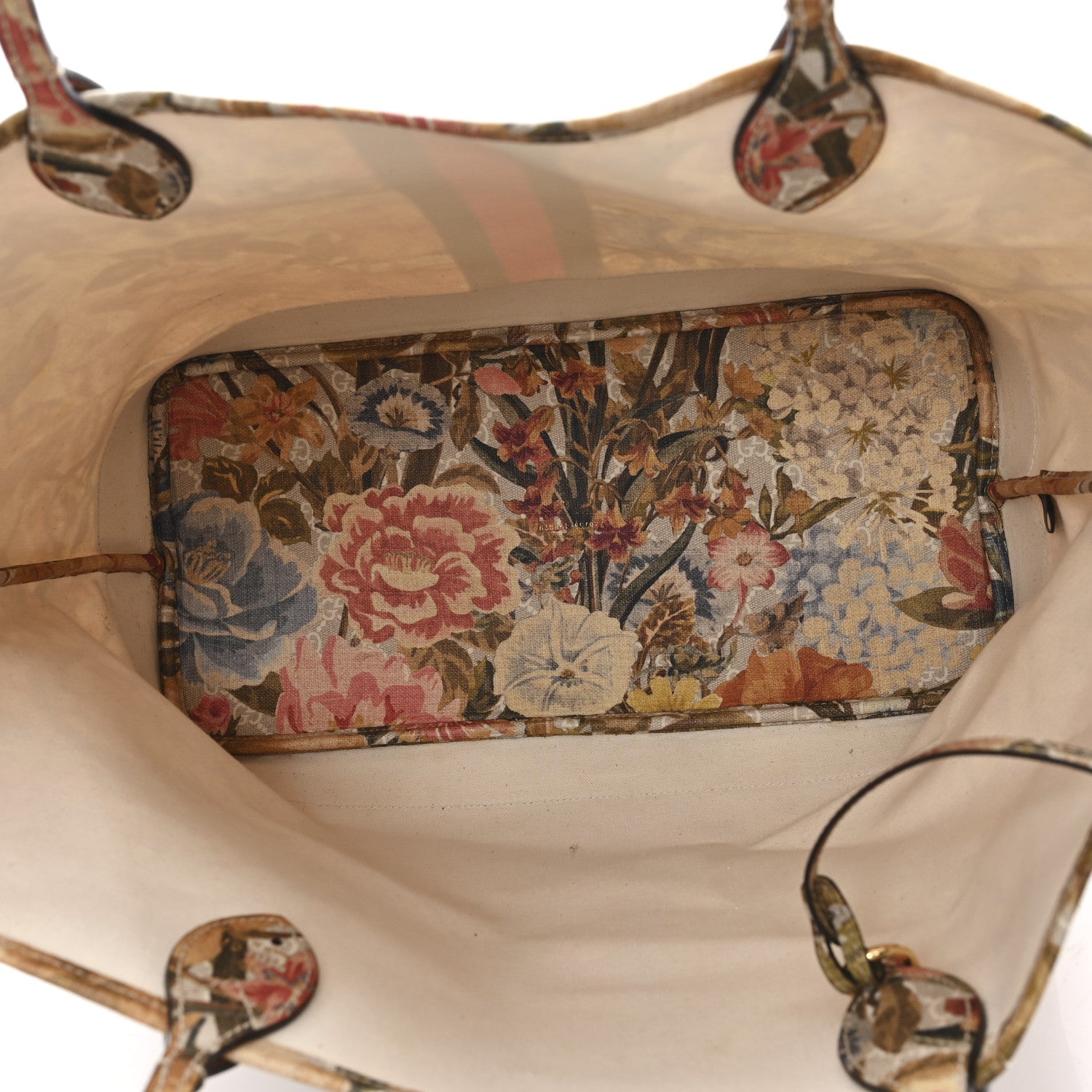 Gucci GG Supreme Monogram Water Flora Web Large Ophidia Tote Beige White Multicolor 6 of 12