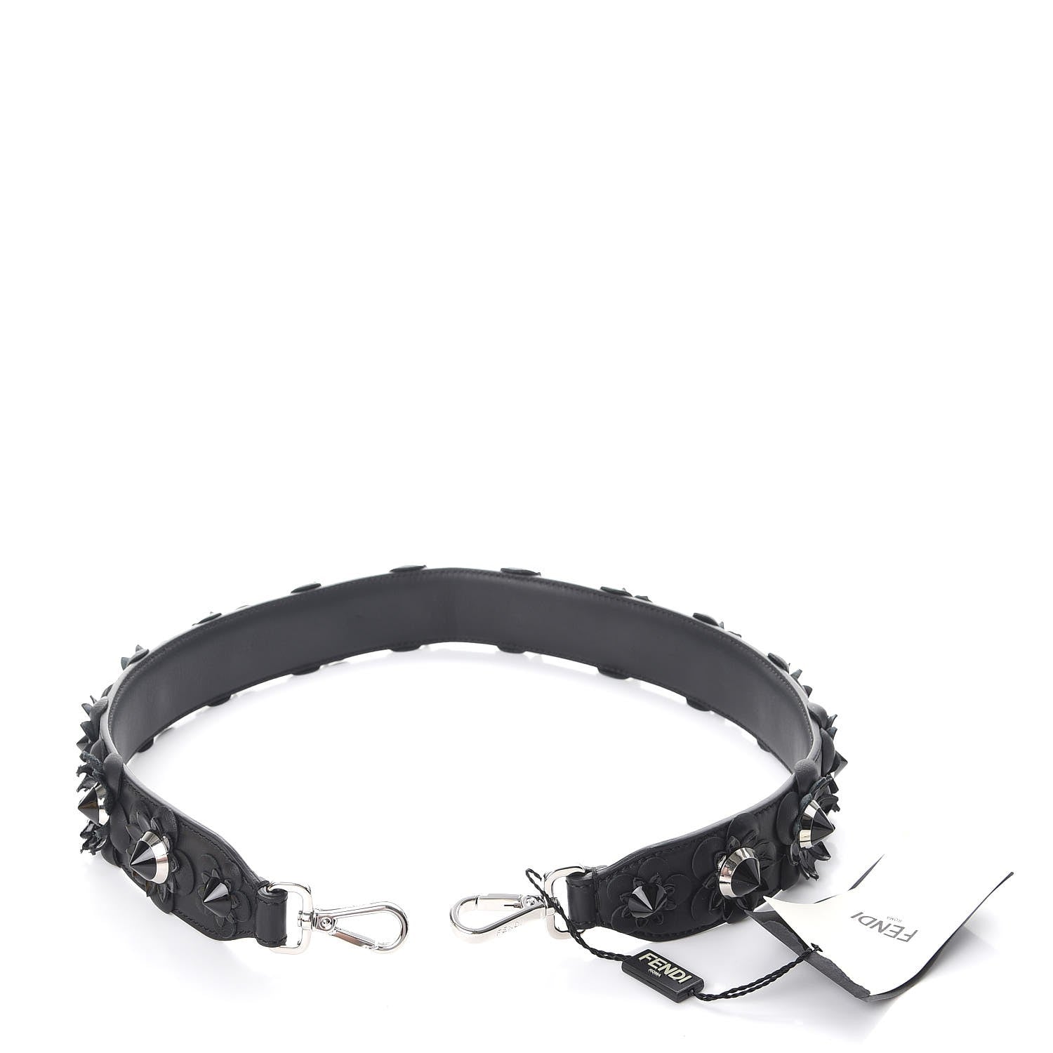 Fendi Vitello Dolce Nappa Patent Flowerland Studded Strap You Black 3 of 6
