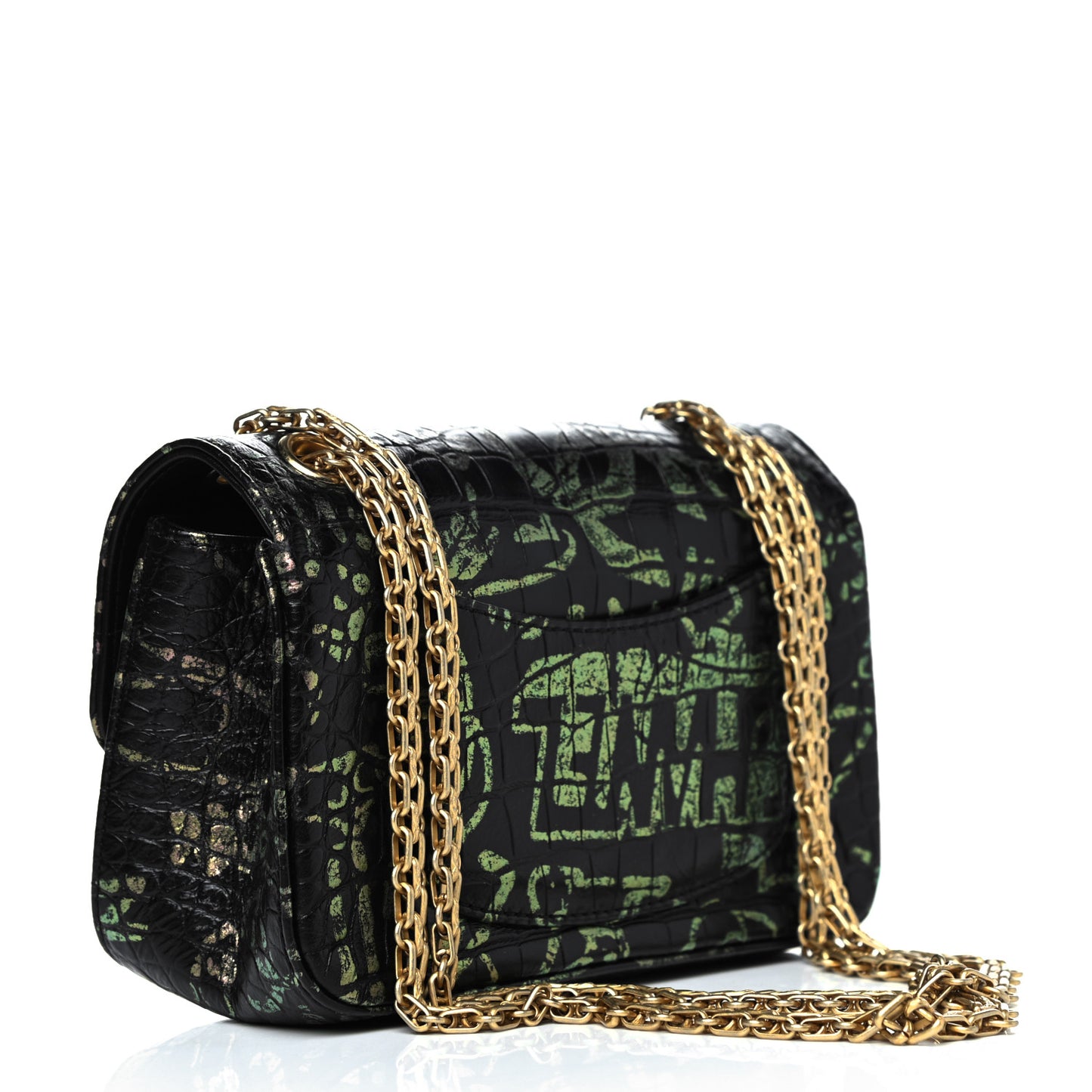 Calfskin Crocodile Embossed Graffiti 2.55 Mini Cocodile Reissue Flap Black Pink