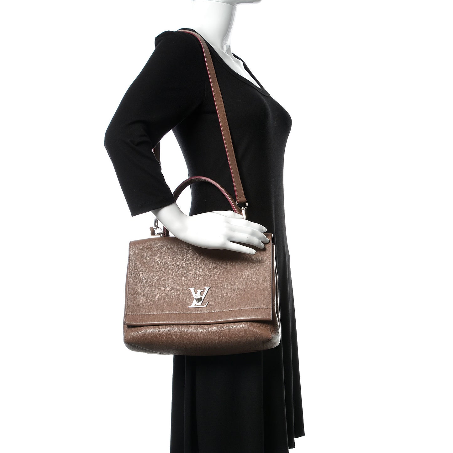 Soft Calfskin Lockme II Top Handle Taupe Glace