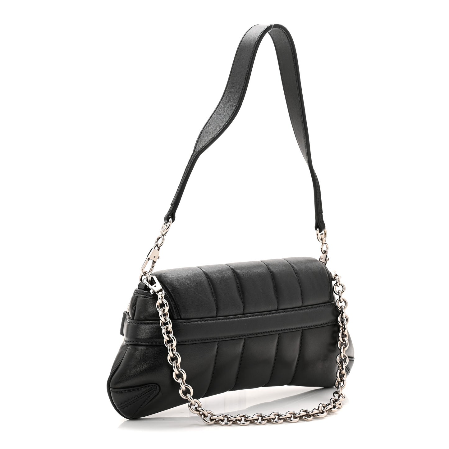 Nappa Vertical Matelasse Small Maxi Horsebit Chain Shoulder Bag Black