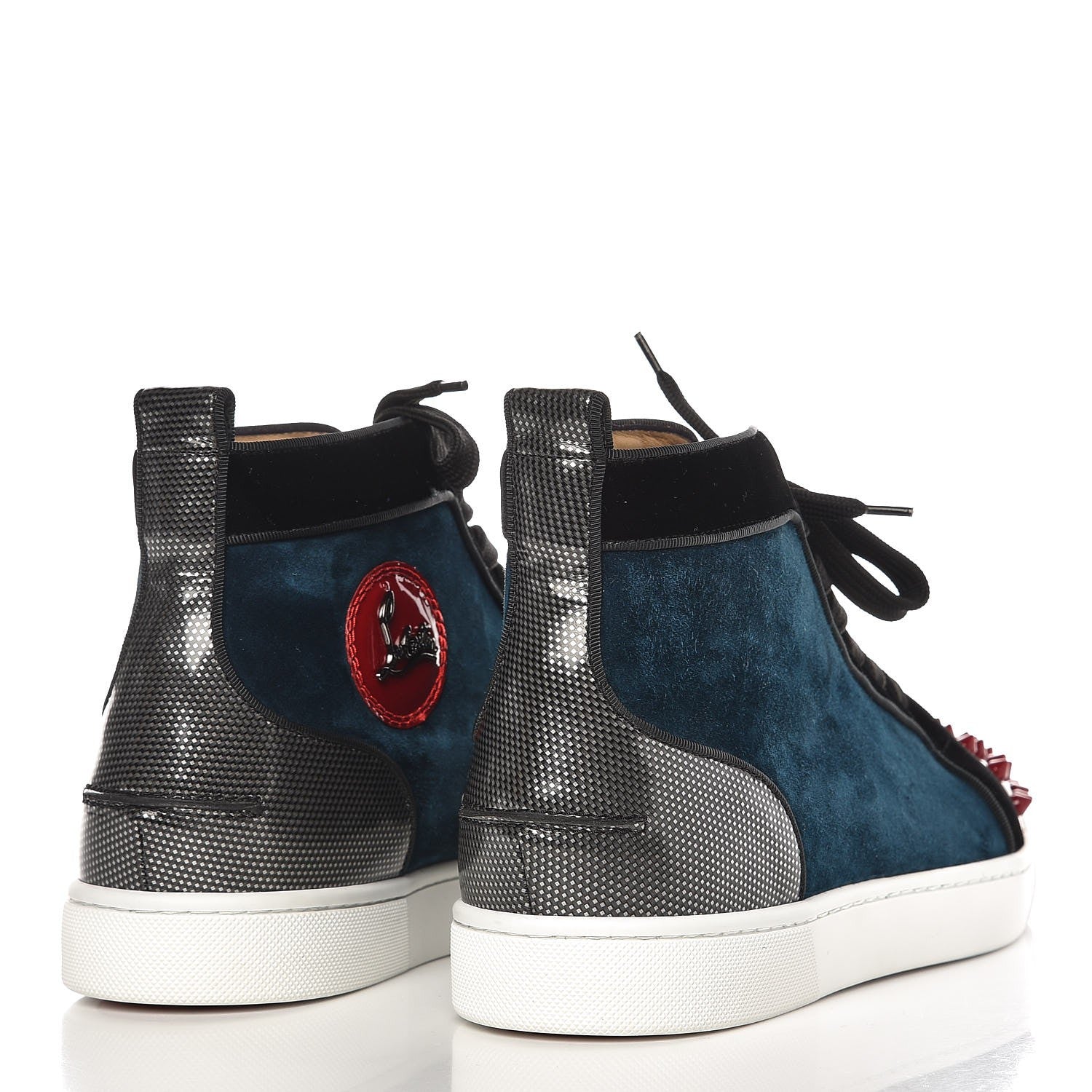 Christian Louboutin Mens Suede Patent Spikes Lou Orlato Flat Sneakers 42 Blue Khol 4 of 9