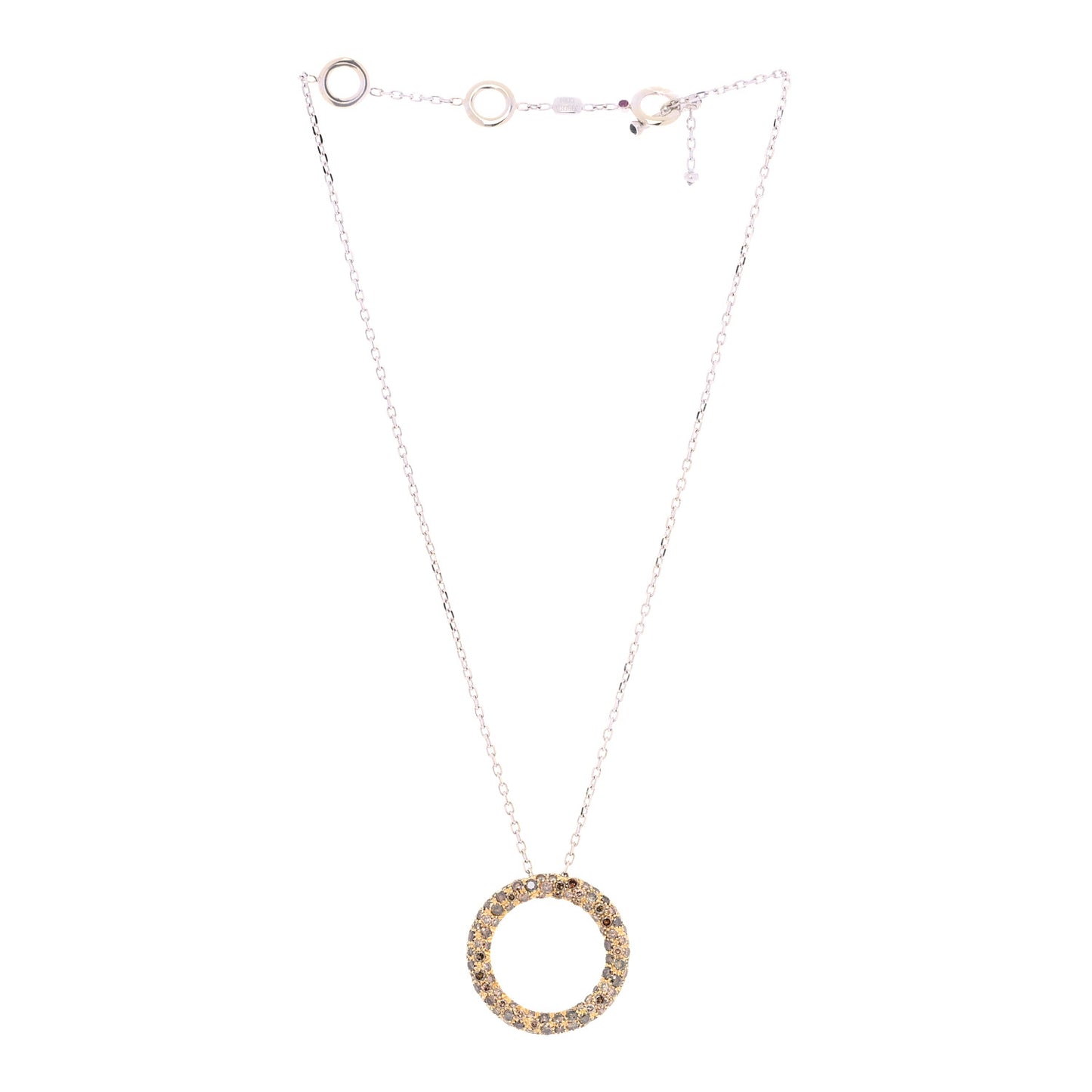 18K Yellow White Gold Brown Diamond Circle Pendant Necklace
