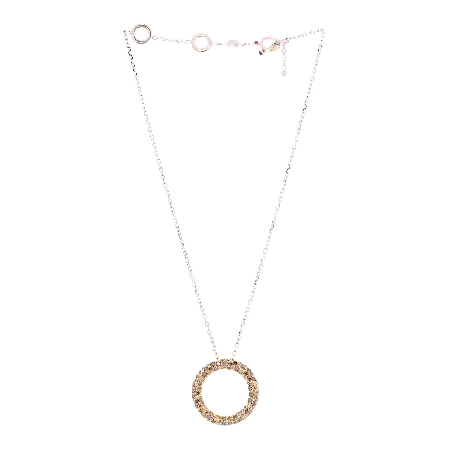 Roberto Coin 18K Yellow White Gold Brown Diamond Circle Pendant Necklace 3 of 4
