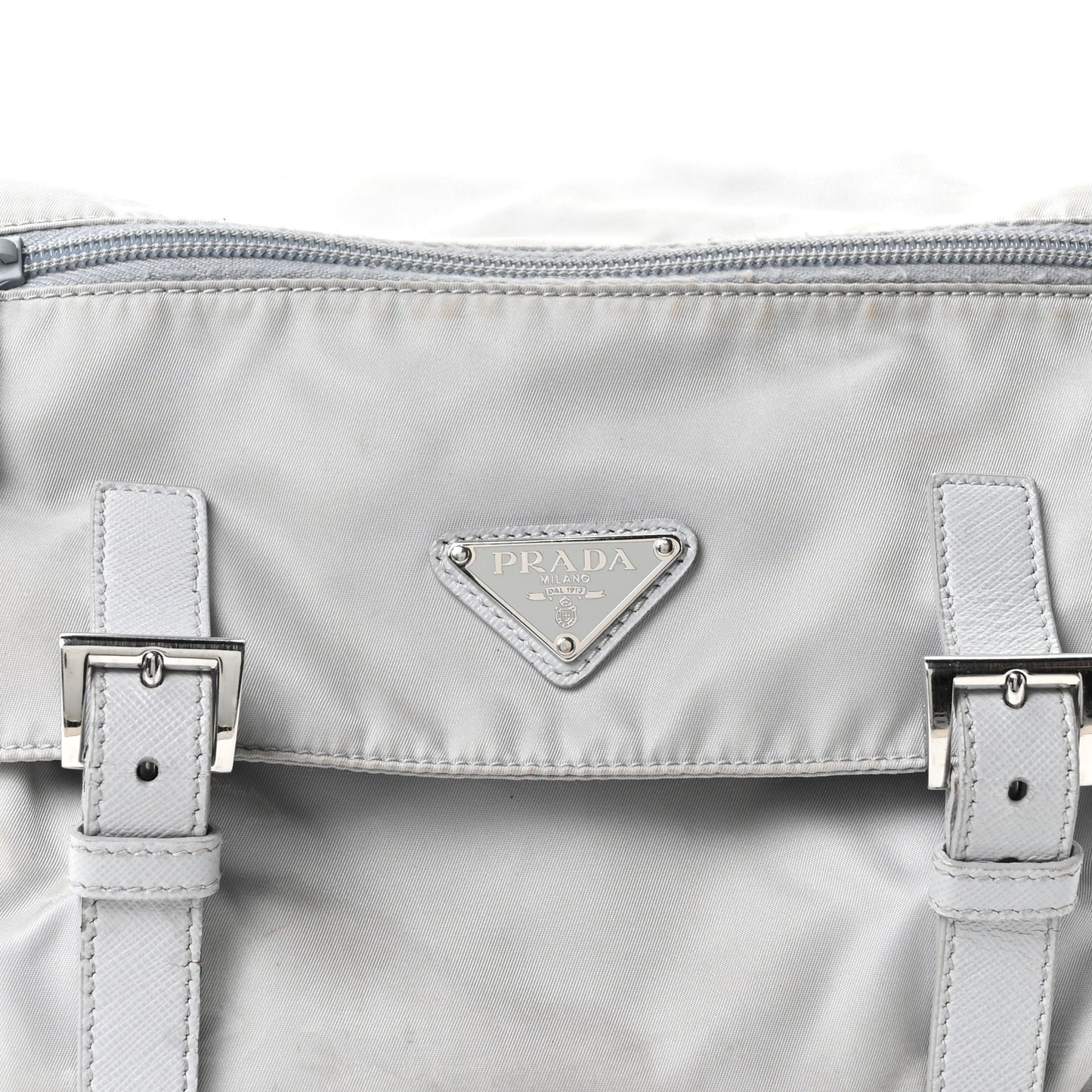 Re-Nylon Vela Saffiano Pocket Double Buckle Messenger Shoulder Bag Fiordaliso