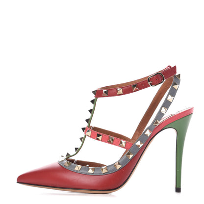 Valentino Garavani Nappa Rockstud Ankle Strap 100mm Pumps 39.5 Rosso Valentino Grey Clover Deep Rose 1 of 7