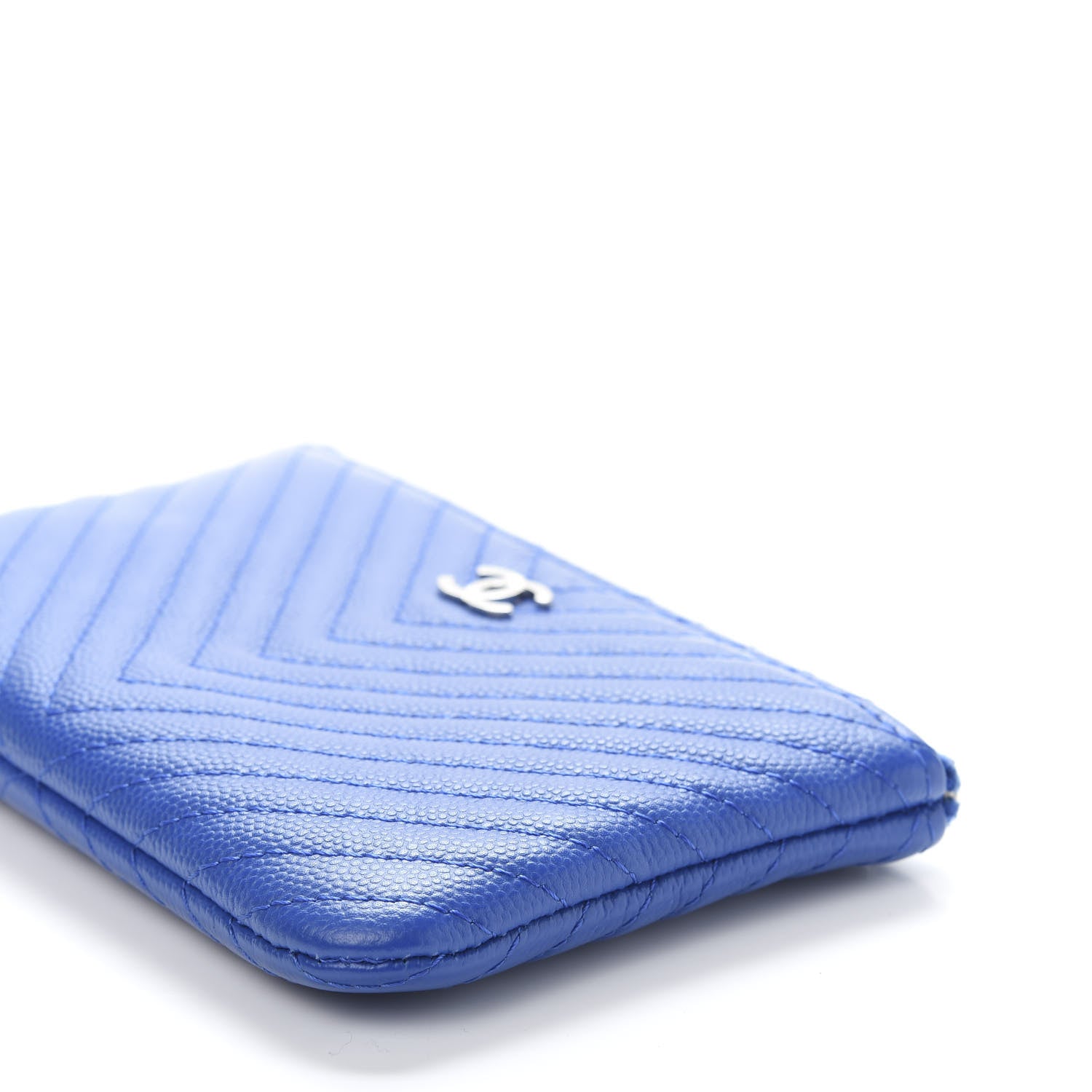 Chanel Caviar Chevron Quilted Small Cosmetic Case Blue 9 of 9